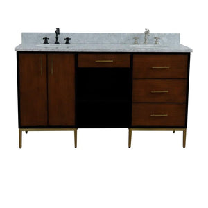 Bellaterra Home Vanity BellaTerra Home 61" Double sink vanity in Walnut and Black finish and White carrara marble and oval sink 400900-61D-WB-WMO