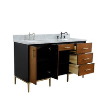 Load image into Gallery viewer, Bellaterra Home Vanity BellaTerra Home 61&quot; Double sink vanity in Walnut and Black finish and White carrara marble and rectangle sink 00900-61D-WB-WMR