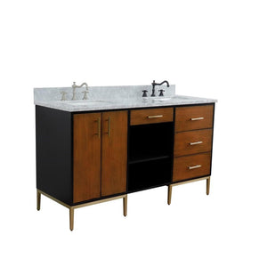 Bellaterra Home Vanity BellaTerra Home 61" Double sink vanity in Walnut and Black finish and White carrara marble and rectangle sink 00900-61D-WB-WMR