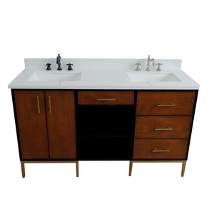 Bellaterra Home Vanity BellaTerra Home 61" Double sink vanity in Walnut and Black finish and White quartz and rectangle sink  400900-61D-WB-WER