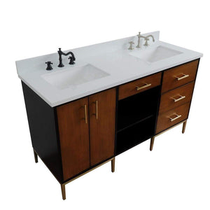 Bellaterra Home Vanity BellaTerra Home 61" Double sink vanity in Walnut and Black finish and White quartz and rectangle sink  400900-61D-WB-WER