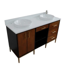 Load image into Gallery viewer, Bellaterra Home Vanity BellaTerra Home 61&quot; Double sink vanity in Walnut and Black finish and White quartz and round sink 400900-61D-WB-WERD