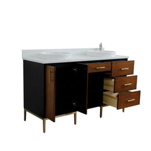 Load image into Gallery viewer, Bellaterra Home Vanity BellaTerra Home 61&quot; Double sink vanity in Walnut and Black finish and White quartz and round sink 400900-61D-WB-WERD