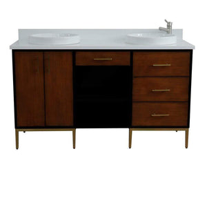 Bellaterra Home Vanity BellaTerra Home 61" Double sink vanity in Walnut and Black finish and White quartz and round sink 400900-61D-WB-WERD