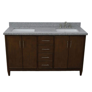 Bellaterra Home Vanity BellaTerra Home 61" Double sink vanity in Walnut finish with Gray granite and rectangle sink 400901-61D-WA-GYR