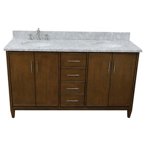Bellaterra Home Vanity BellaTerra Home 61" Double sink vanity in Walnut finish with White carrara marble and oval sink 400901-61D-WA-WMO