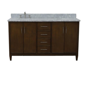 Bellaterra Home Vanity BellaTerra Home 61" Double sink vanity in Walnut finish with White carrara marble and oval sink 400901-61D-WA-WMO