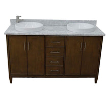 Load image into Gallery viewer, Bellaterra Home Vanity BellaTerra Home 61&quot; Double sink vanity in Walnut finish with White carrara marble and round sink 400901-61D-WA-WMRD