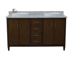 Bellaterra Home Vanity BellaTerra Home 61" Double sink vanity in Walnut finish with White carrara marble and round sink 400901-61D-WA-WMRD