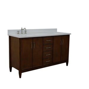 Bellaterra Home Vanity BellaTerra Home 61" Double sink vanity in Walnut finish with White quartz and rectangle sink 400901-61D-WA-WER