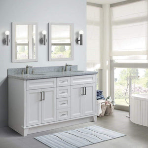 White Finished 61" Granite Double Sink Vanity Top