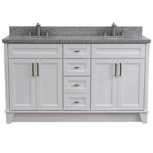 Bellaterra Home Vanity BellaTerra Home 61" Double sink vanity in White finish and Gray granite and oval sink 400700-61D-WH-GYO