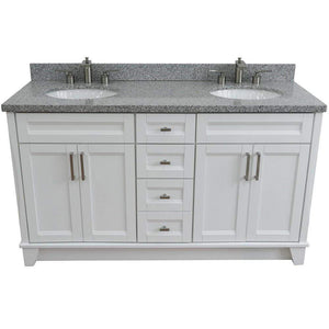 Bellaterra Home Vanity BellaTerra Home 61" Double sink vanity in White finish and Gray granite and oval sink 400700-61D-WH-GYO