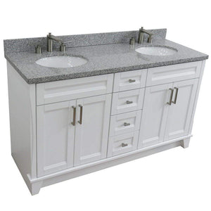 Bellaterra Home Vanity BellaTerra Home 61" Double sink vanity in White finish and Gray granite and oval sink 400700-61D-WH-GYO