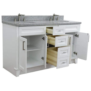 Bellaterra Home Vanity BellaTerra Home 61" Double sink vanity in White finish and Gray granite and oval sink 400700-61D-WH-GYO