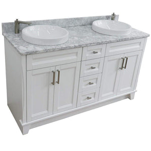 Bellaterra Home Vanity BellaTerra Home 61" Double sink vanity in White finish and White carrara marble and round sink 400700-61D-WH-WMRD