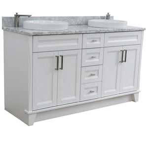 Bellaterra Home Vanity BellaTerra Home 61" Double sink vanity in White finish and White carrara marble and round sink 400700-61D-WH-WMRD