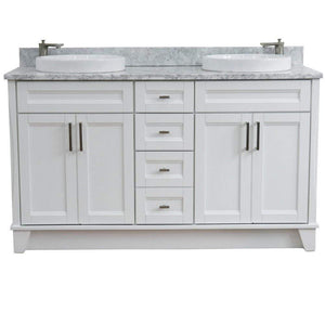 Bellaterra Home Vanity BellaTerra Home 61" Double sink vanity in White finish and White carrara marble and round sink 400700-61D-WH-WMRD