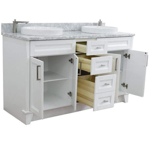Bellaterra Home Vanity BellaTerra Home 61" Double sink vanity in White finish and White carrara marble and round sink 400700-61D-WH-WMRD