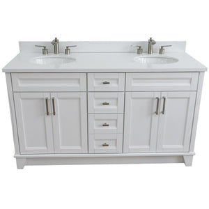 Bellaterra Home Vanity BellaTerra Home 61" Double sink vanity in White finish and White quartz and oval sink 400700-61D-WH-WEO