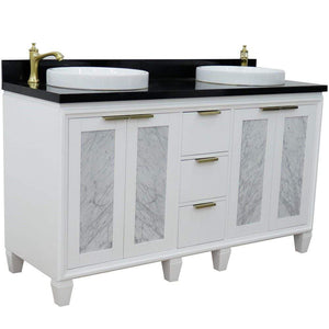 Bellaterra Home Vanity BellaTerra Home 61" Double sink vanity in White finish with Black galaxy granite and round sink 400990-61D-WH-BGRD