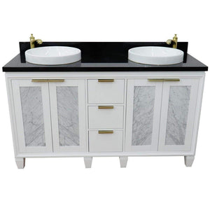 Bellaterra Home Vanity BellaTerra Home 61" Double sink vanity in White finish with Black galaxy granite and round sink 400990-61D-WH-BGRD