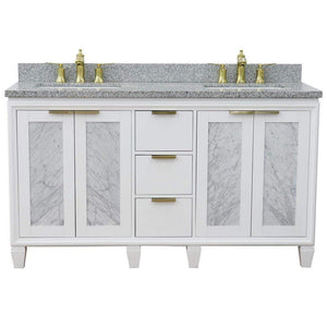 Bellaterra Home Vanity BellaTerra Home 61" Double sink vanity in White finish with Gray granite and rectangle sink 400990-61D-WH-GYR
