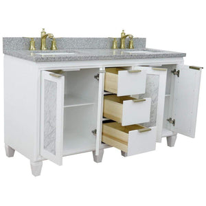 Bellaterra Home Vanity BellaTerra Home 61" Double sink vanity in White finish with Gray granite and rectangle sink 400990-61D-WH-GYR