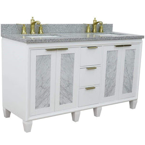 Bellaterra Home Vanity BellaTerra Home 61" Double sink vanity in White finish with Gray granite and rectangle sink 400990-61D-WH-GYR