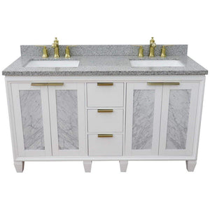 Bellaterra Home Vanity BellaTerra Home 61" Double sink vanity in White finish with Gray granite and rectangle sink 400990-61D-WH-GYR