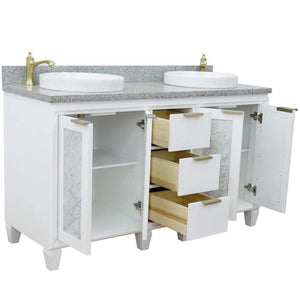 Bellaterra Home Vanity BellaTerra Home 61" Double sink vanity in White finish with Gray granite and round sink 400990-61D-WH-GYRD