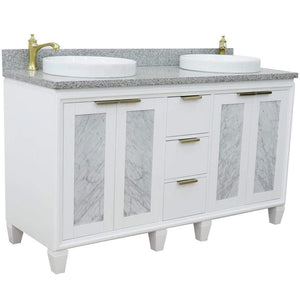 Bellaterra Home Vanity BellaTerra Home 61" Double sink vanity in White finish with Gray granite and round sink 400990-61D-WH-GYRD