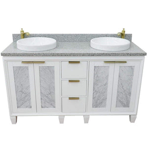 Bellaterra Home Vanity BellaTerra Home 61" Double sink vanity in White finish with Gray granite and round sink 400990-61D-WH-GYRD