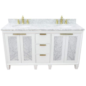Bellaterra Home Vanity BellaTerra Home 61" Double sink vanity in White finish with White carrara marble and oval sink 400990-61D-WH-WMO