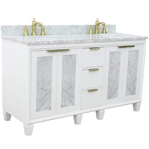 Bellaterra Home Vanity BellaTerra Home 61" Double sink vanity in White finish with White carrara marble and oval sink 400990-61D-WH-WMO