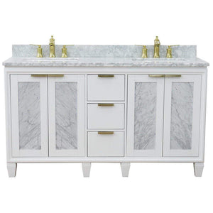 Bellaterra Home Vanity BellaTerra Home 61" Double sink vanity in White finish with White carrara marble and rectangle sink 400990-61D-WH-WMR