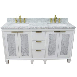 Bellaterra Home Vanity BellaTerra Home 61" Double sink vanity in White finish with White carrara marble and rectangle sink 400990-61D-WH-WMR
