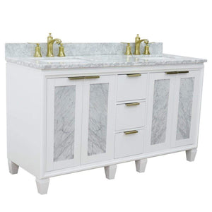 Bellaterra Home Vanity BellaTerra Home 61" Double sink vanity in White finish with White carrara marble and rectangle sink 400990-61D-WH-WMR