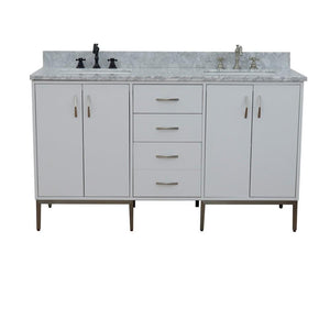 Bellaterra Home Vanity BellaTerra Home 61" Double sink vanity in White finish with White carrara marble and rectangle sink 408001-61D-WH-WMR