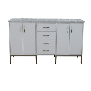 Bellaterra Home Vanity BellaTerra Home 61" Double sink vanity in White finish with White carrara marble and rectangle sink 408001-61D-WH-WMR