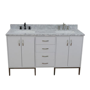 Bellaterra Home Vanity BellaTerra Home 61" Double sink vanity in White finish with White carrara marble and rectangle sink 408001-61D-WH-WMR