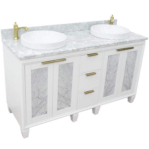 Bellaterra Home Vanity BellaTerra Home 61" Double sink vanity in White finish with White carrara marble and round sink 400990-61D-WH-WMRD