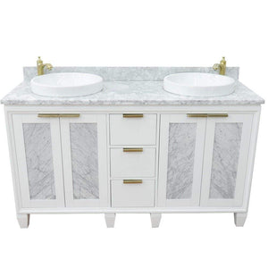 Bellaterra Home Vanity BellaTerra Home 61" Double sink vanity in White finish with White carrara marble and round sink 400990-61D-WH-WMRD