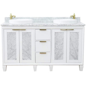 Bellaterra Home Vanity BellaTerra Home 61" Double sink vanity in White finish with White carrara marble and round sink 400990-61D-WH-WMRD