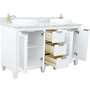 Bellaterra Home Vanity BellaTerra Home 61" Double sink vanity in White finish with White carrara marble and round sink 400990-61D-WH-WMRD