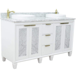Bellaterra Home Vanity BellaTerra Home 61" Double sink vanity in White finish with White carrara marble and round sink 400990-61D-WH-WMRD