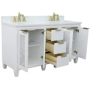 Bellaterra Home Vanity BellaTerra Home 61" Double sink vanity in White finish with White quartz and oval sink 400990-61D-WH-WEO