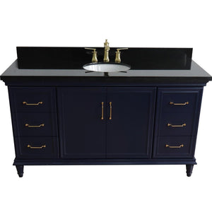 Bellaterra Home Vanity BellaTerra Home 61" Single sink vanity in Blue finish and Black galaxy granite and oval sink 400800-61S-BU-BGO