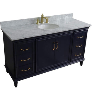 Bellaterra Home Vanity BellaTerra Home 61" Single sink vanity in Blue finish and White carrara marble and oval sink 400800-61S-BU-WMO