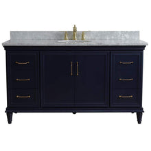 Load image into Gallery viewer, Bellaterra Home Vanity BellaTerra Home 61&quot; Single sink vanity in Blue finish and White carrara marble and oval sink 400800-61S-BU-WMO